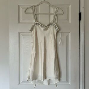 White mini slip dress with crystal rhinestone straps